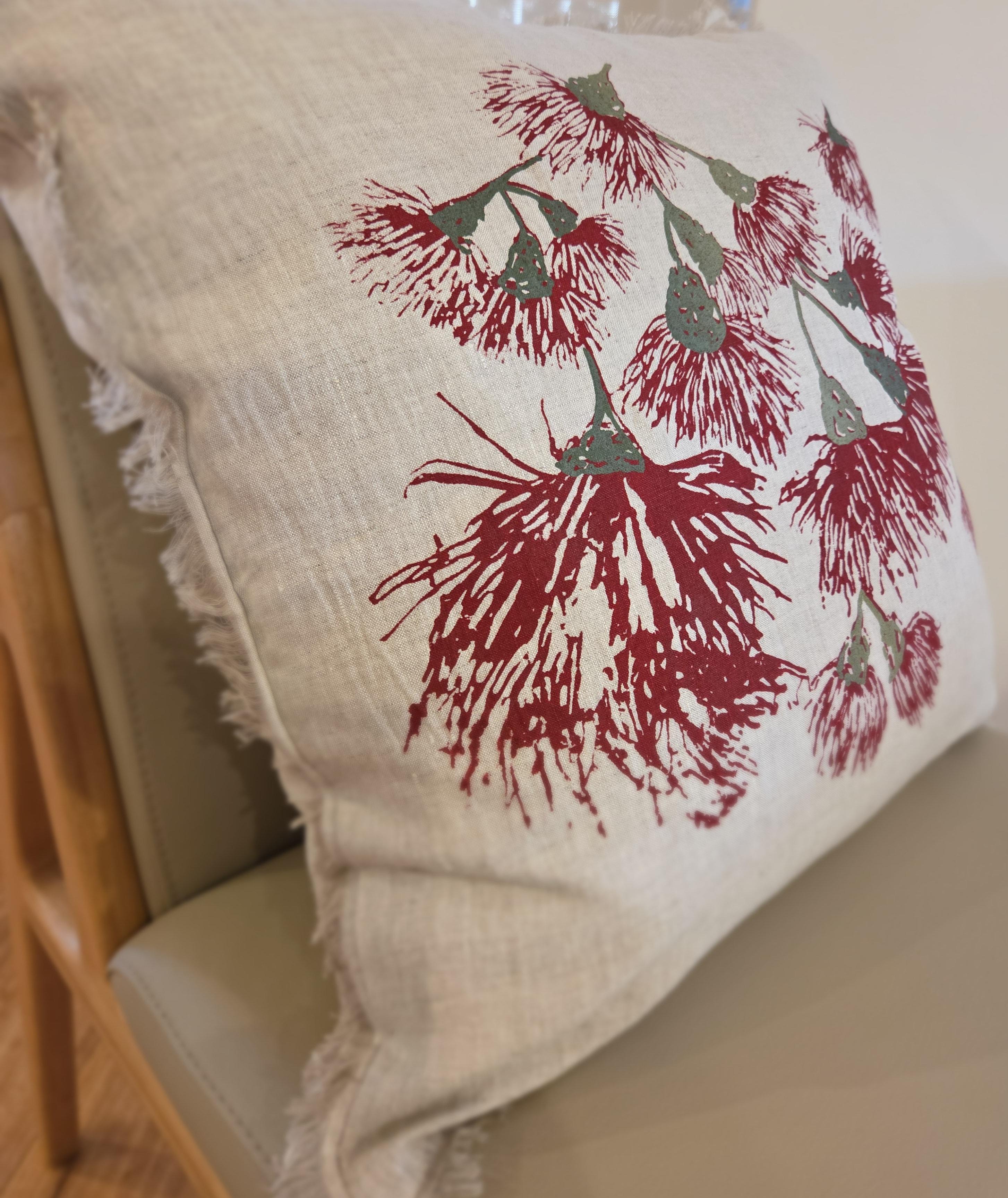 Red WildFire Blossoms Festive French Linen cushion covers