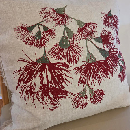 Red WildFire Blossoms Festive French Linen cushion covers