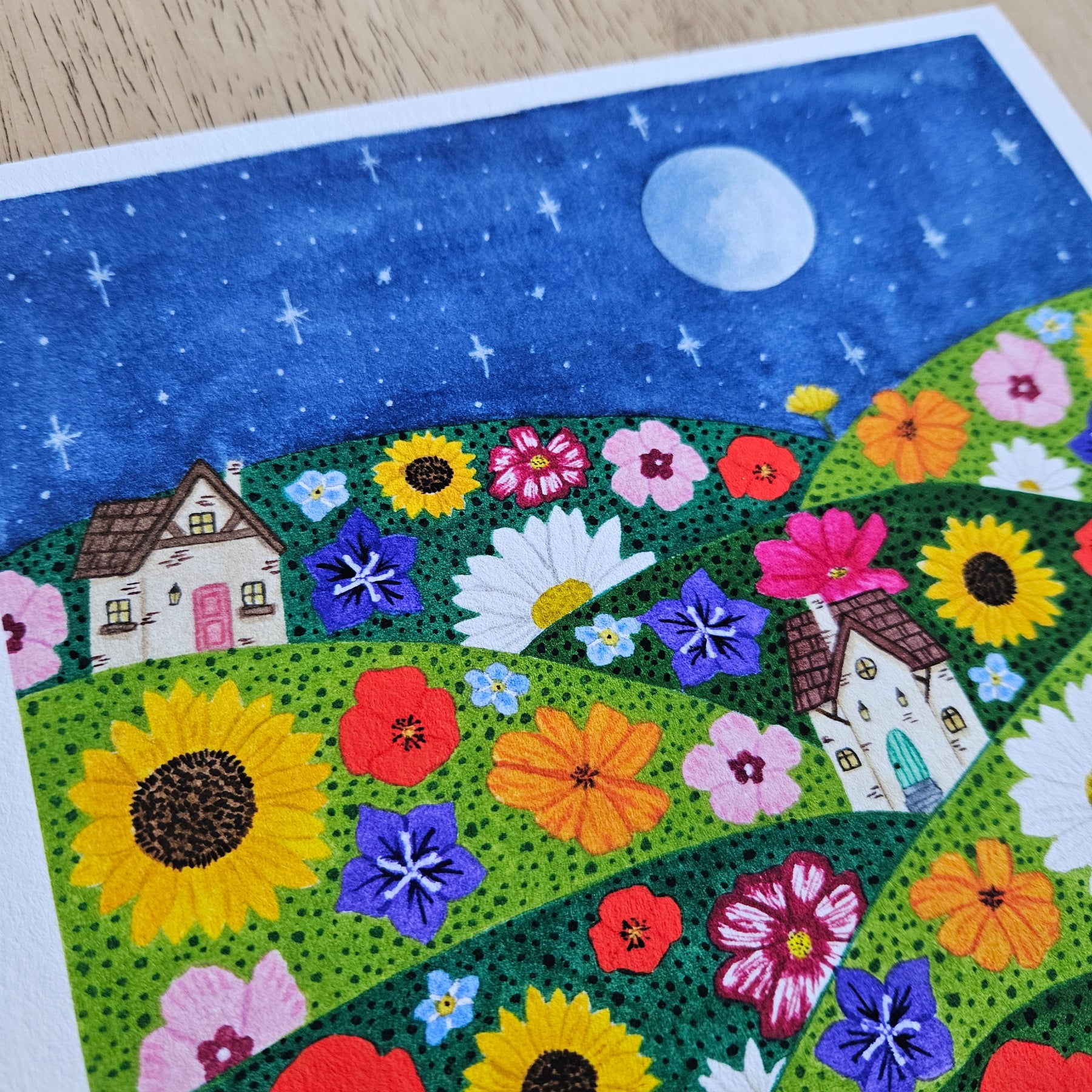 Watercolour Art Print - 'Wildflower Village'