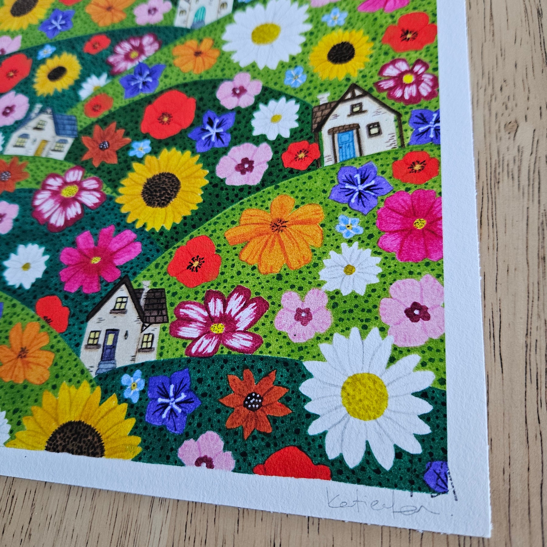 Watercolour Art Print - 'Wildflower Village'