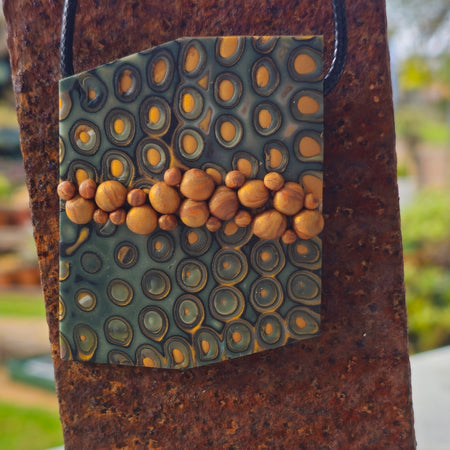 GOLDEN PEBBLE STREAM - POLYMER CLAY PENDANT