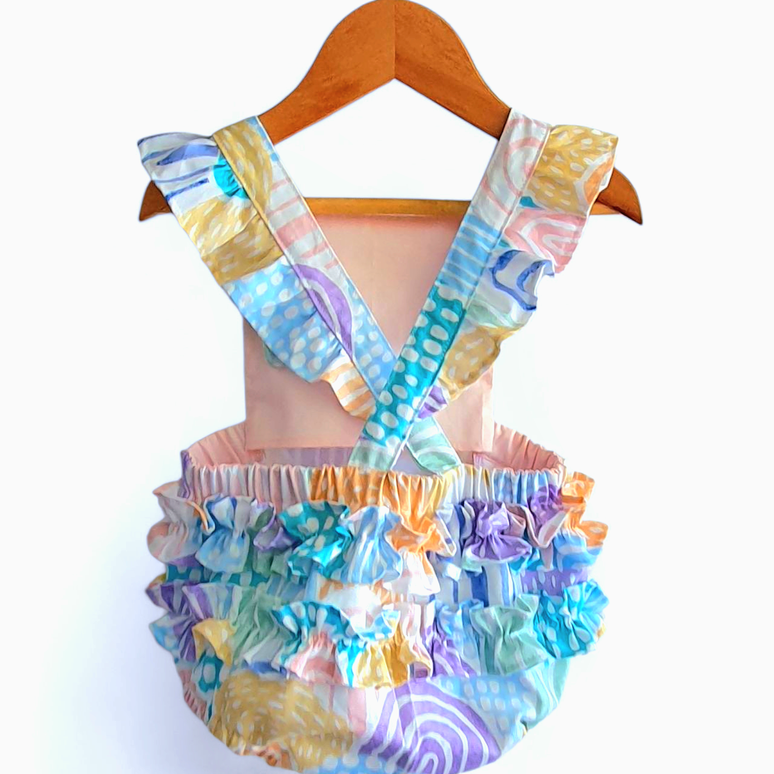 Rainbow Dreams Ruffle Romper – Handmade Baby Girl Outfit | Adorable Creatures Australia