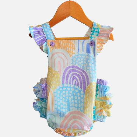 Rainbow Dreams Ruffle Romper – Handmade Baby Girl Outfit | Adorable Creatures Australia