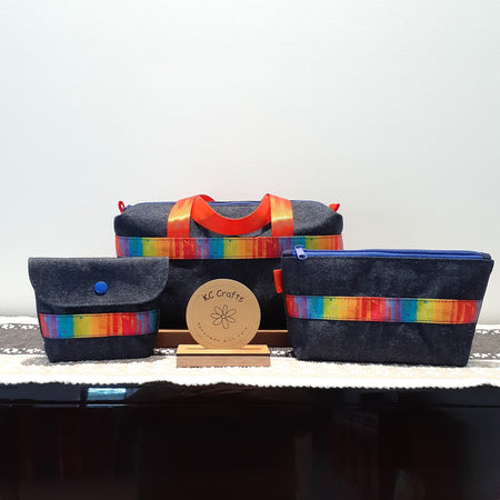 Denim Sunset Range - Boxy Bag; Zippered Pouch; Small Purse