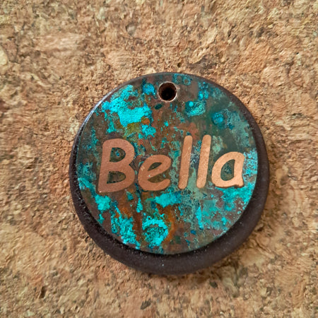Copper Patina Pet Tag with Leather Backing