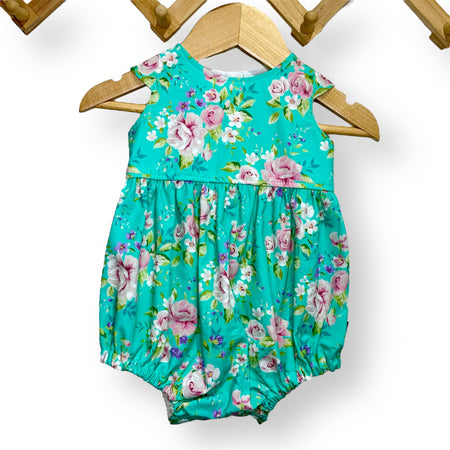 SIZE 00 Aqua Floral - Tea Party Romper