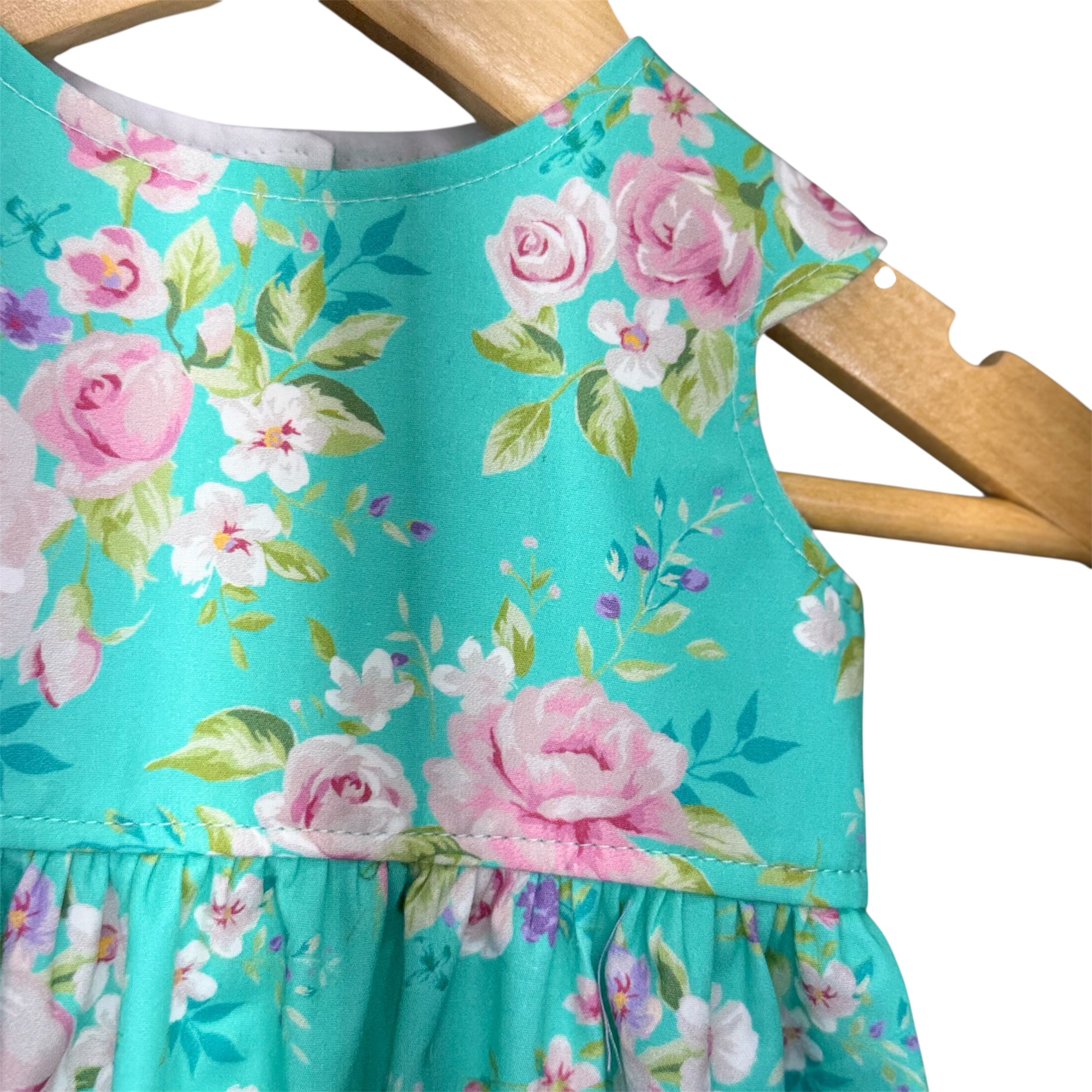 SIZE 00 Aqua Floral - Tea Party Romper