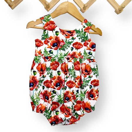 SIZE 0 Red Poppy - Tea Party Romper with Scoop Back