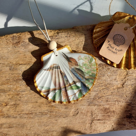 Hanging ornament real shell decoupaged with Australian kookaburras