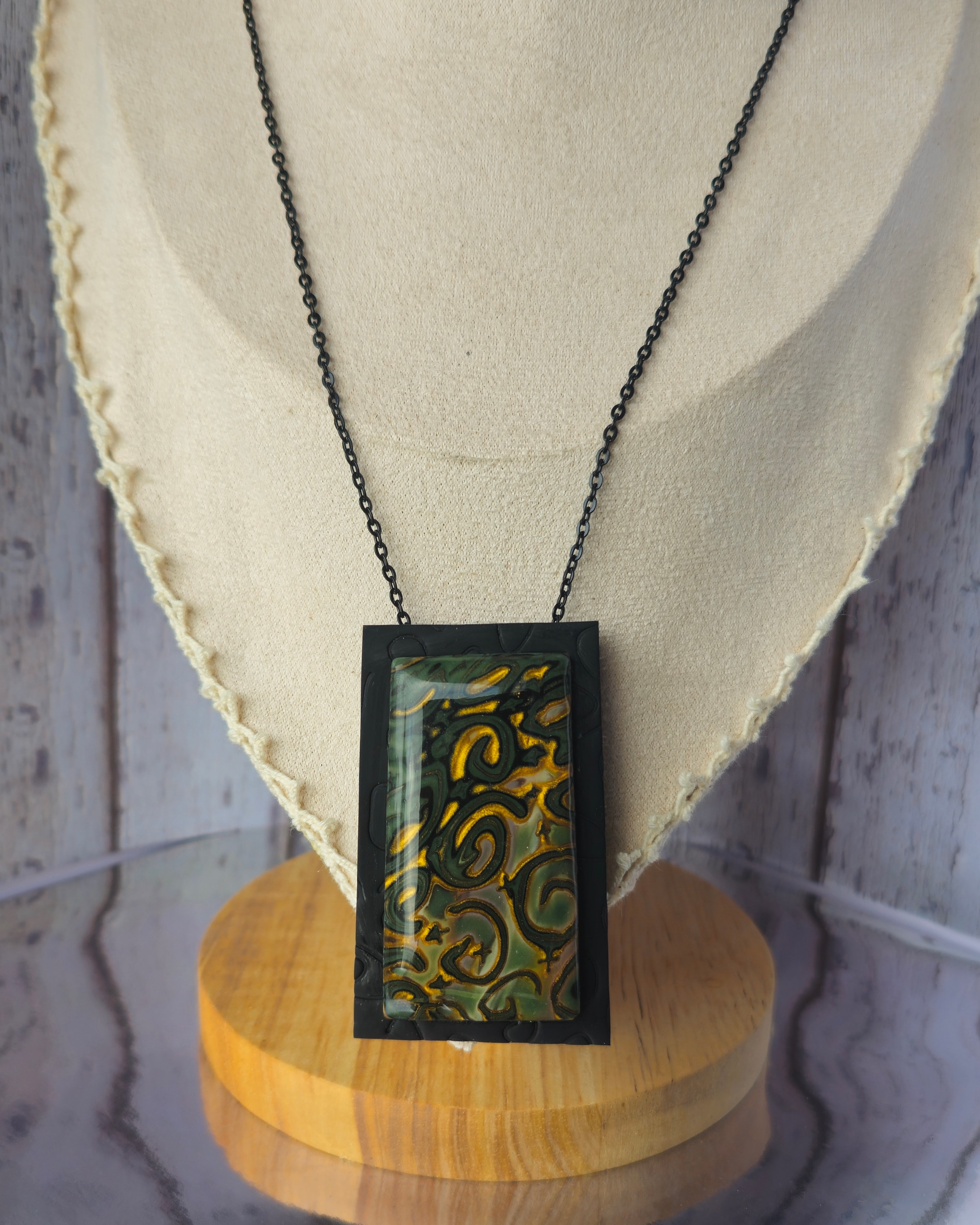 GOLDEN WHIRLS - UNIQUE POLYMER CLAY PENDANT