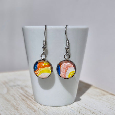 Orange Yellow Fluid Art Stainless Steel Earrings