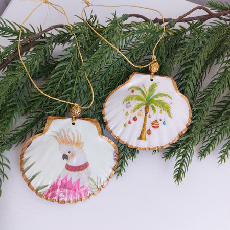Set of two Christmas ornaments, Australian beach Christmas decoration, hanging shells