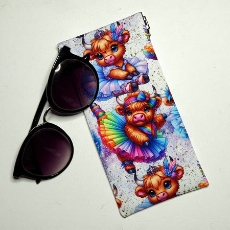 Sunglasses Pouch in Colourful Dancing Highland Cow Fabric