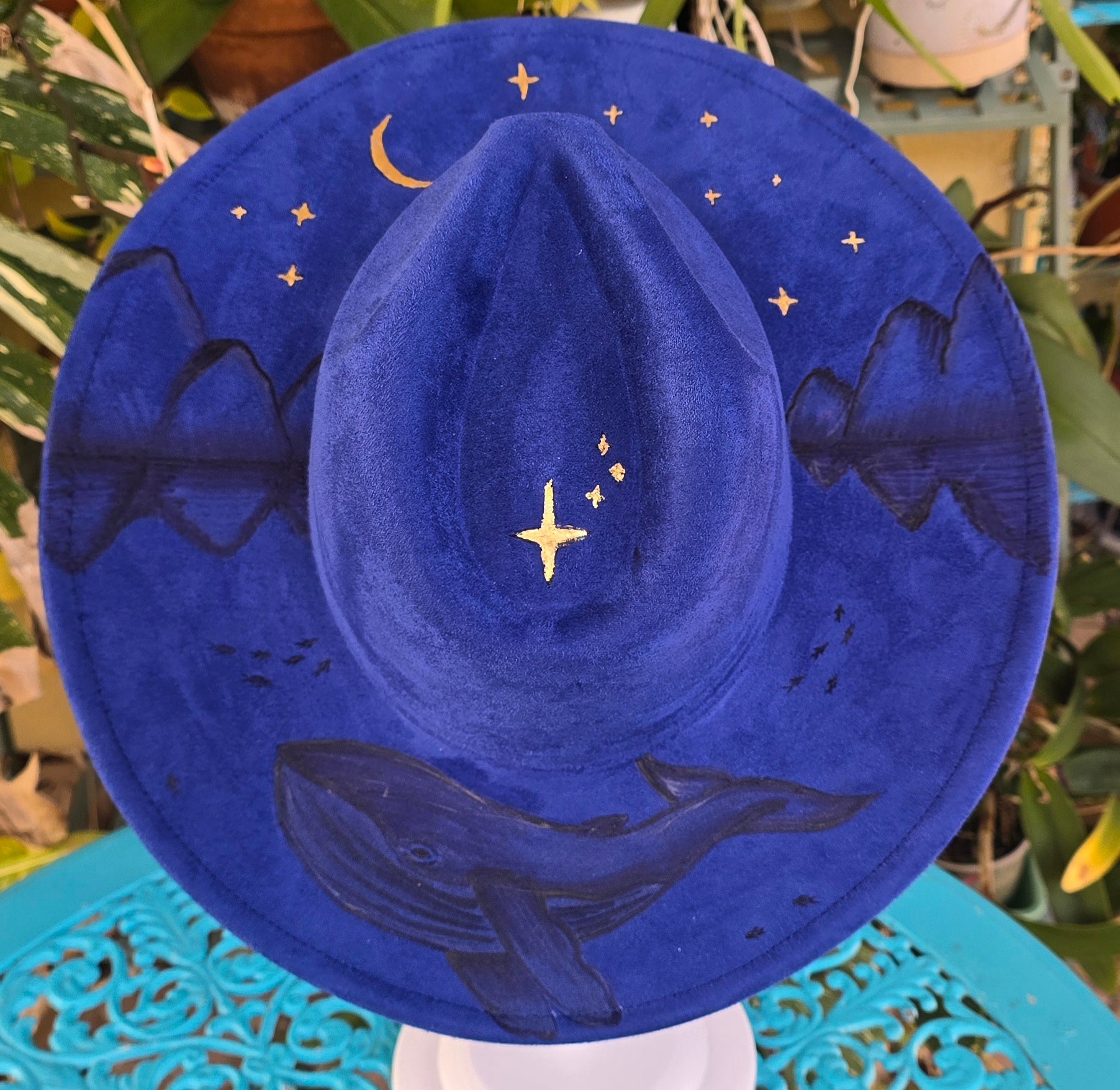 Hand Burnt Whale Fedora hat– Glow in Dark Ocean Theme