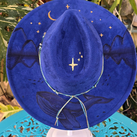 Hand Burnt Whale Fedora hat– Glow in Dark Ocean Theme