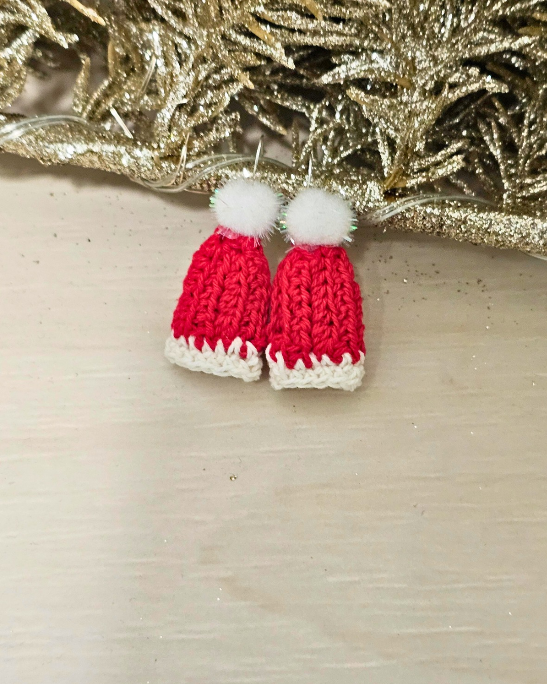 Handmade Crochet Santa Hat Earrings