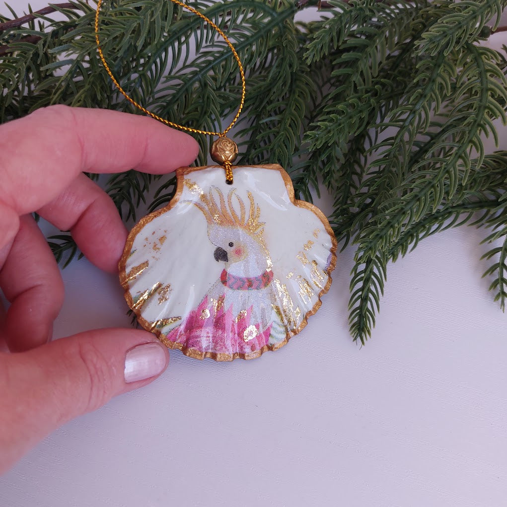 Real shell hanging Christmas ornament, Australian beach Christmas decoration, Cockatoo gift