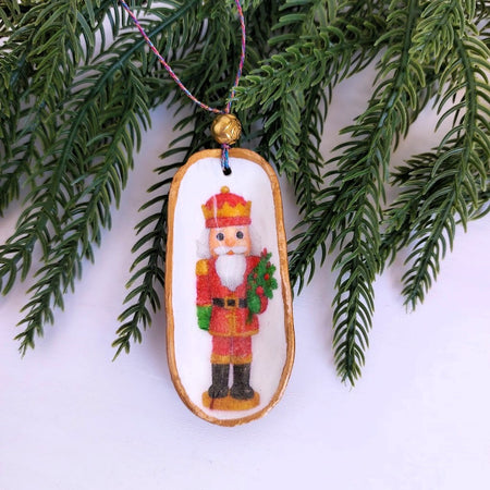 Real shell - hanging Christmas ornament - Santa nutcracker Christmas decoration