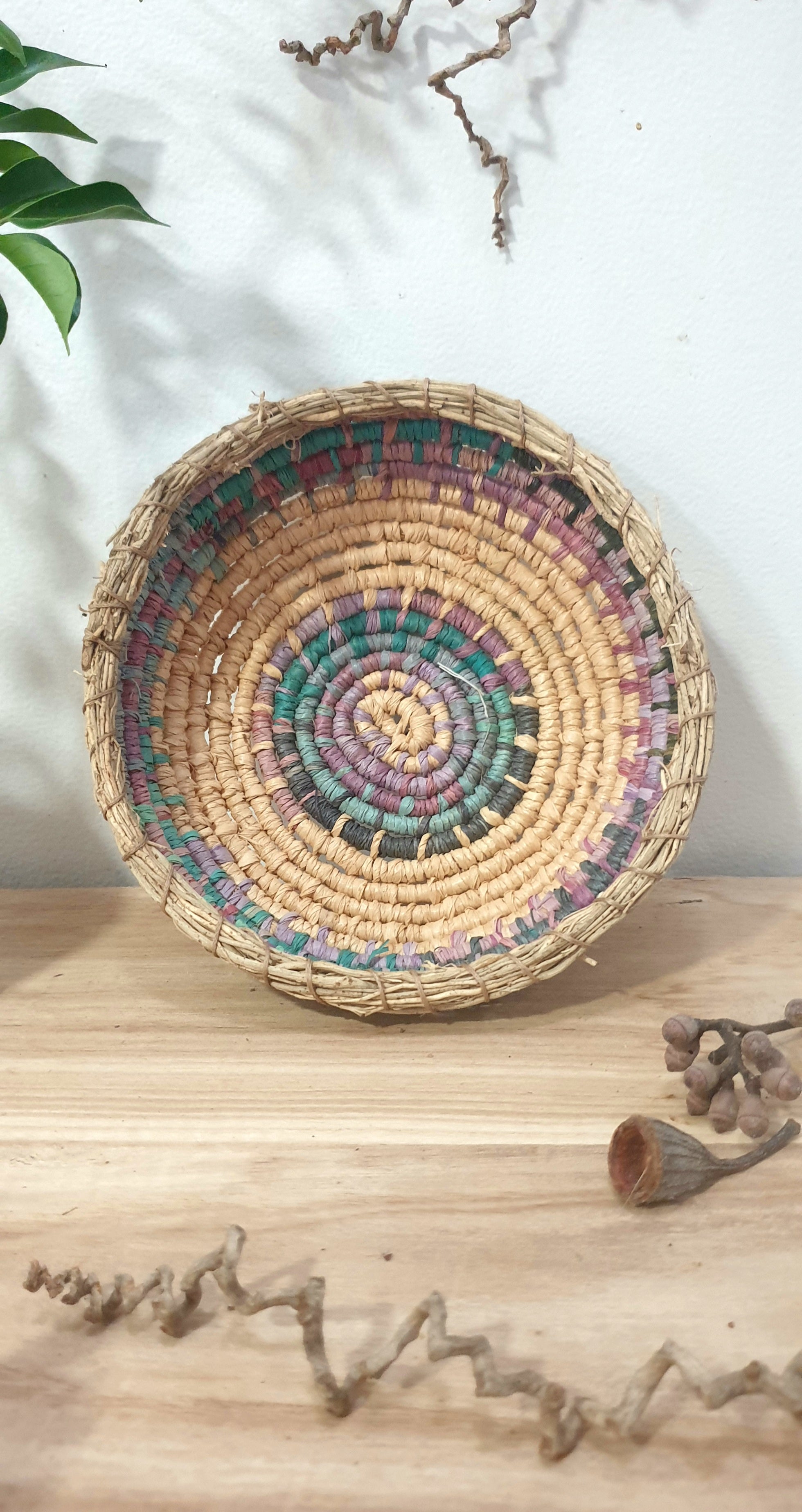 Handmade, coil basket, natural fibre