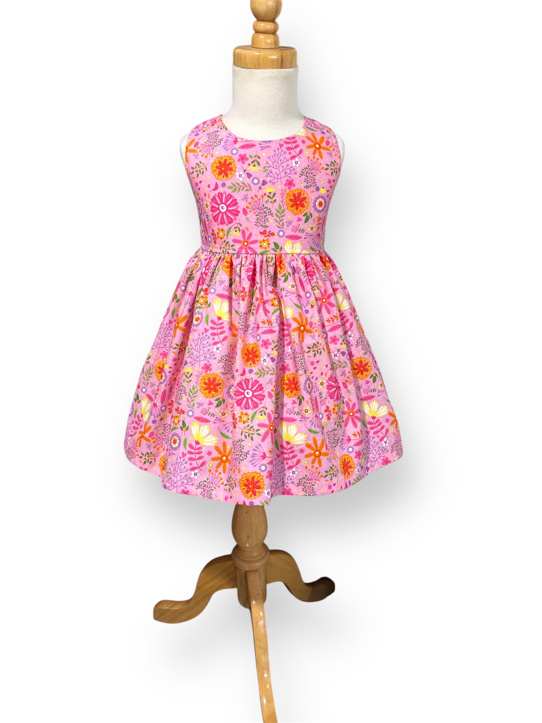 Bright Flowers Action Back Tea Party Dress - Knee Length - SIZES 0 - 3