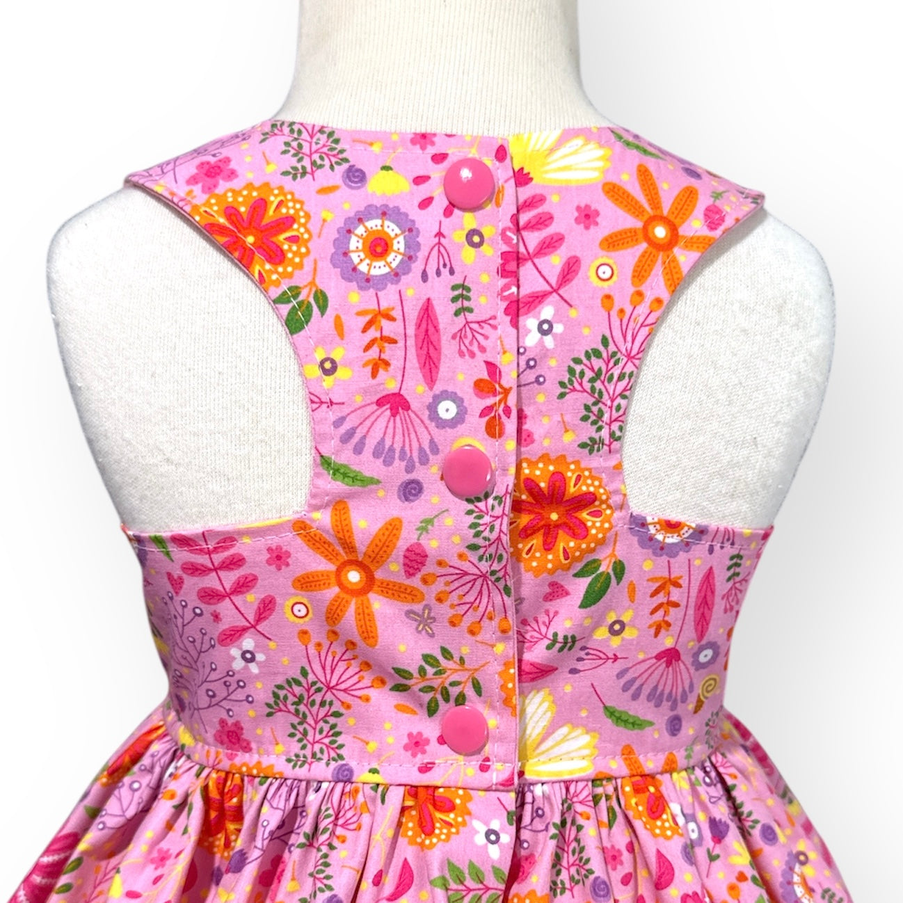 Bright Flowers Action Back Tea Party Dress - Knee Length - SIZES 0 - 3