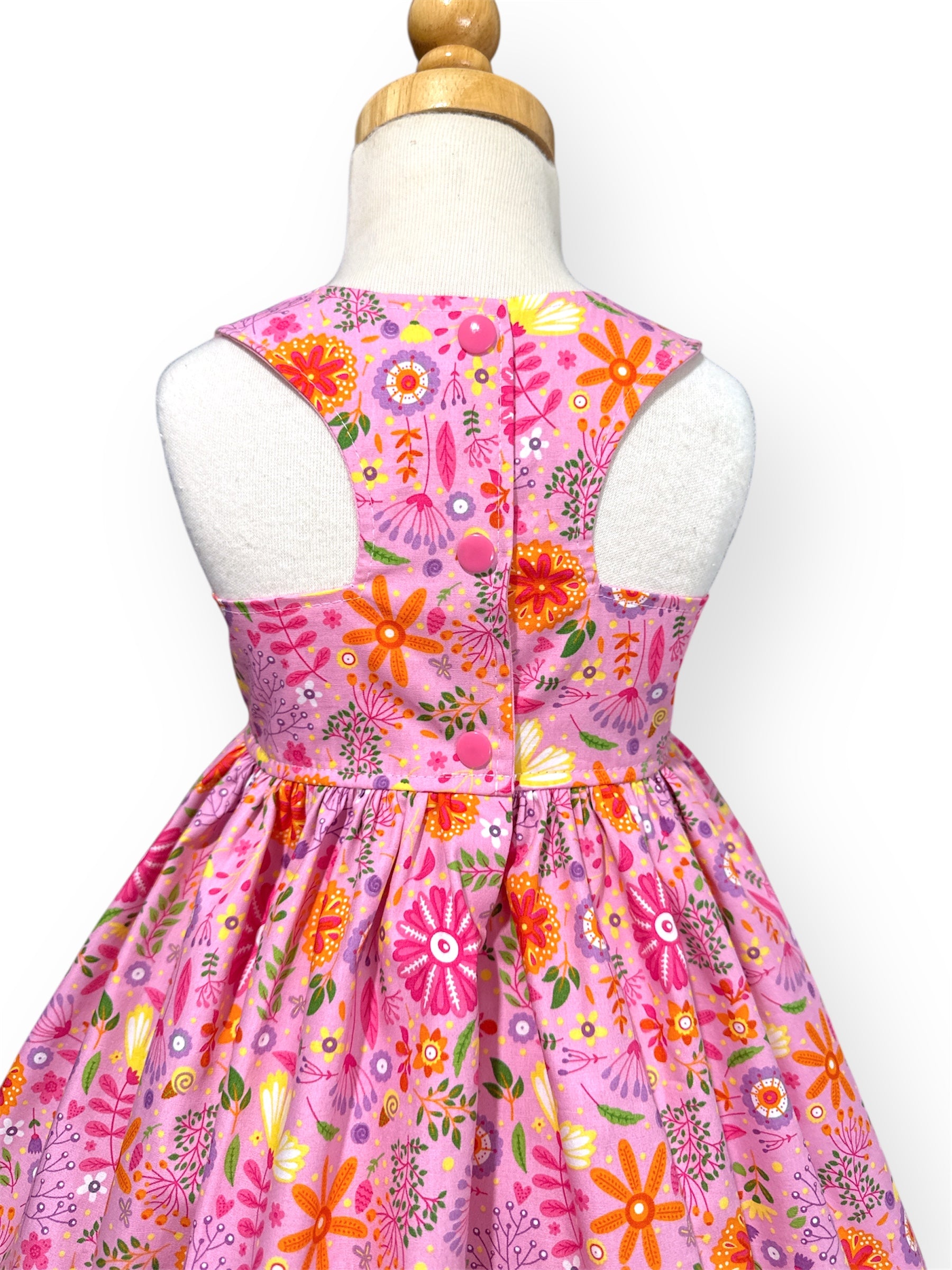 Bright Flowers Action Back Tea Party Dress - Knee Length - SIZES 0 - 3