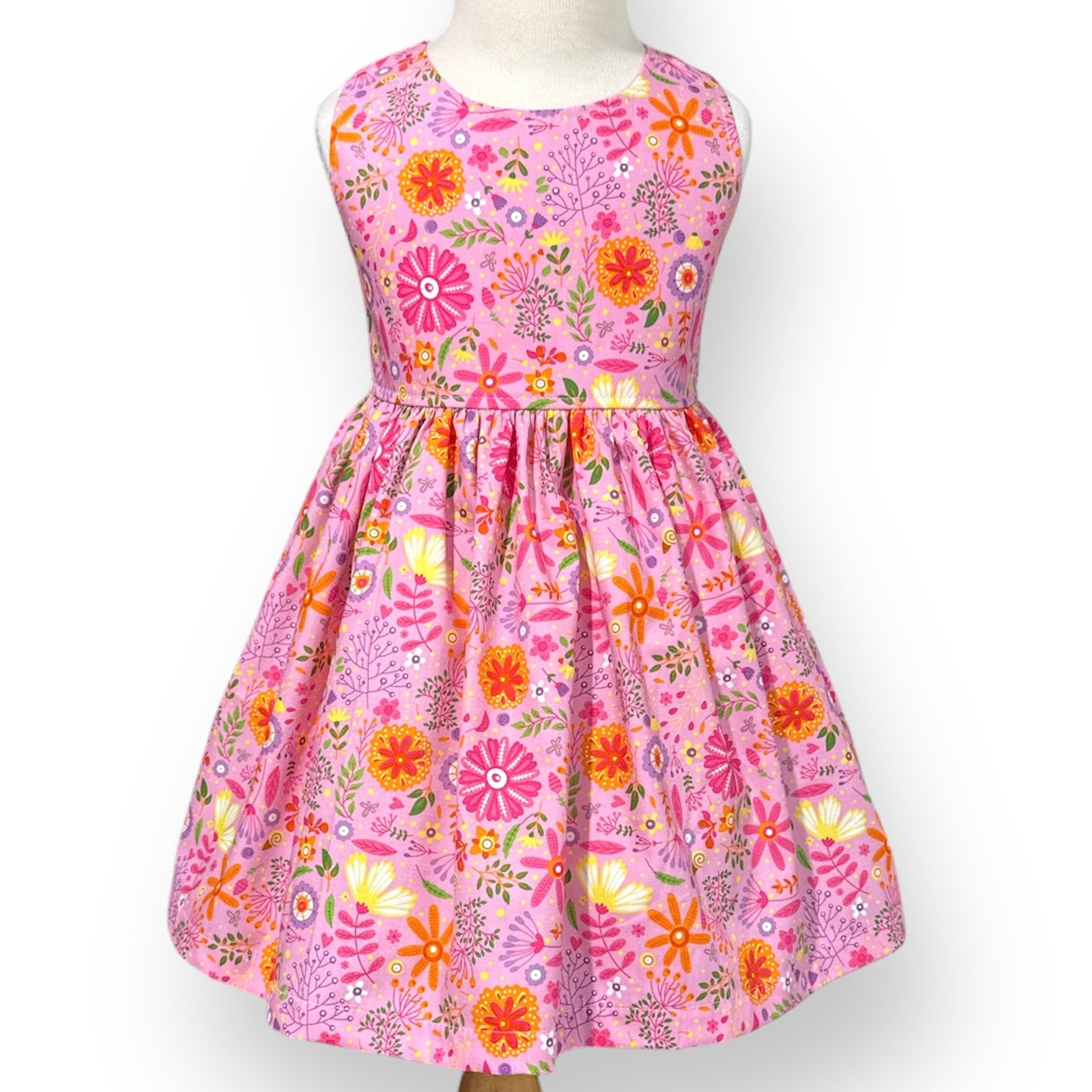 Bright Flowers Action Back Tea Party Dress - Knee Length - SIZES 0 - 3