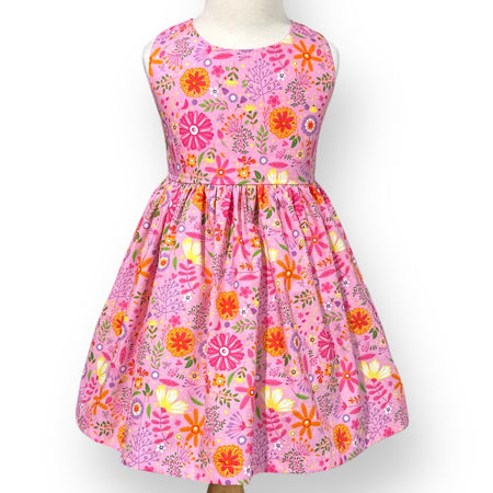 Bright Flowers Action Back Tea Party Dress - Knee Length - SIZES 0 - 3