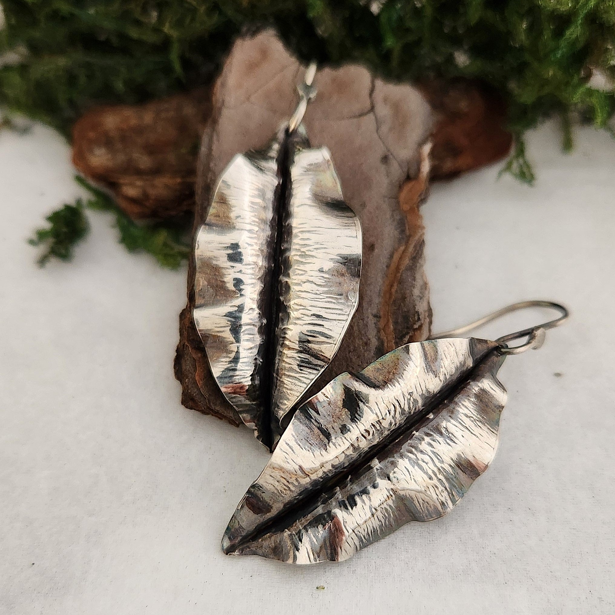 Silver leaf earrings