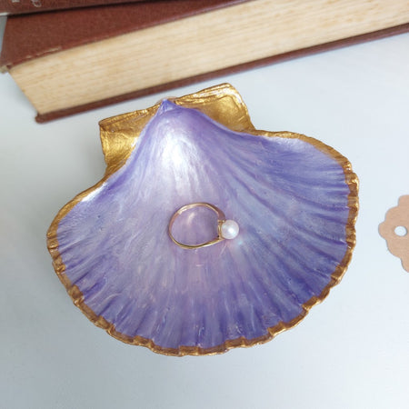 Real Shell trinket dish - Hand Painted Coastal Décor - Purple Scallop Shell