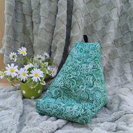 Green Swirl Design Pillow Stand to suit Book and Tablet