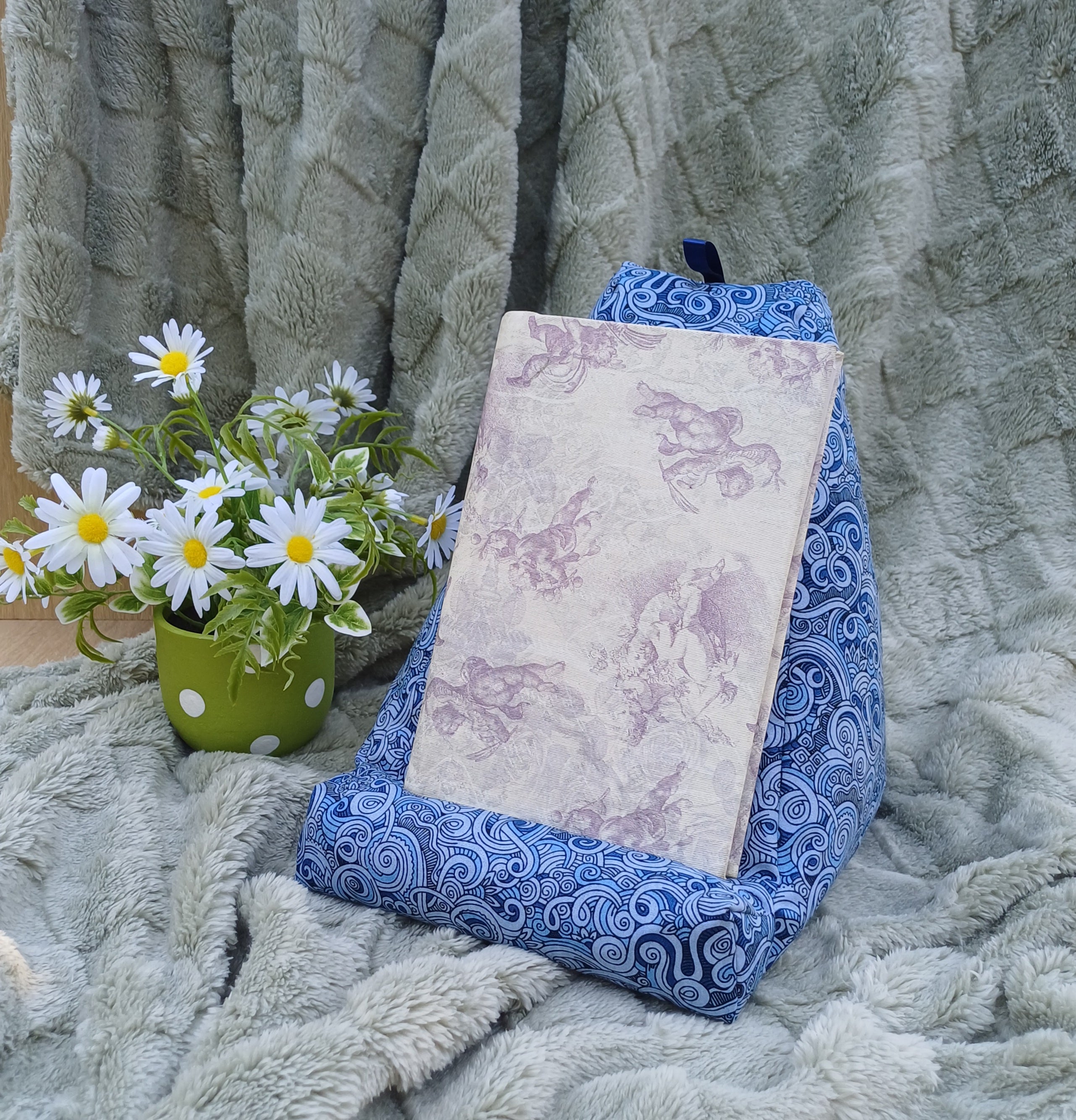 Blue Swirl Design Pillow Stand to suit Book and Tablet