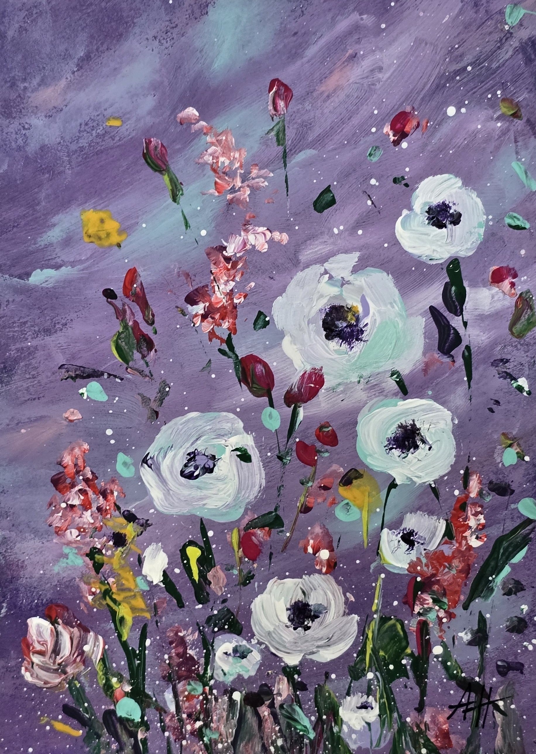 'A Bloom Beneath Amethyst Skies' - Original Artwork on Watercolour Paper 13x18cm