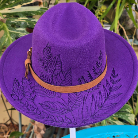 Hand burnt fedora hat - Botanical garden