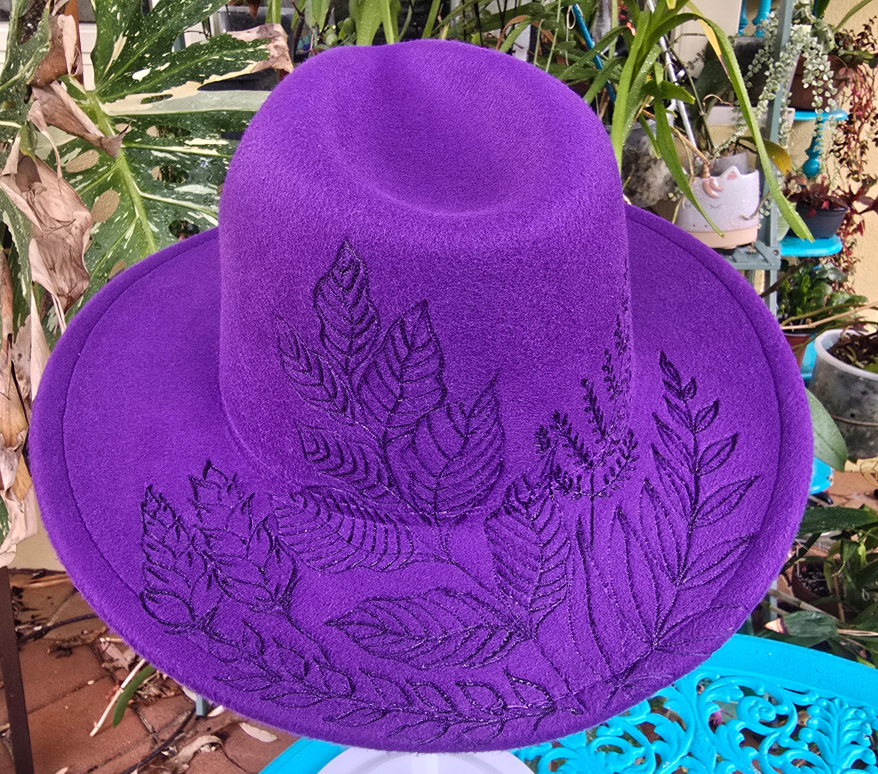 Hand burnt fedora hat - Botanical garden