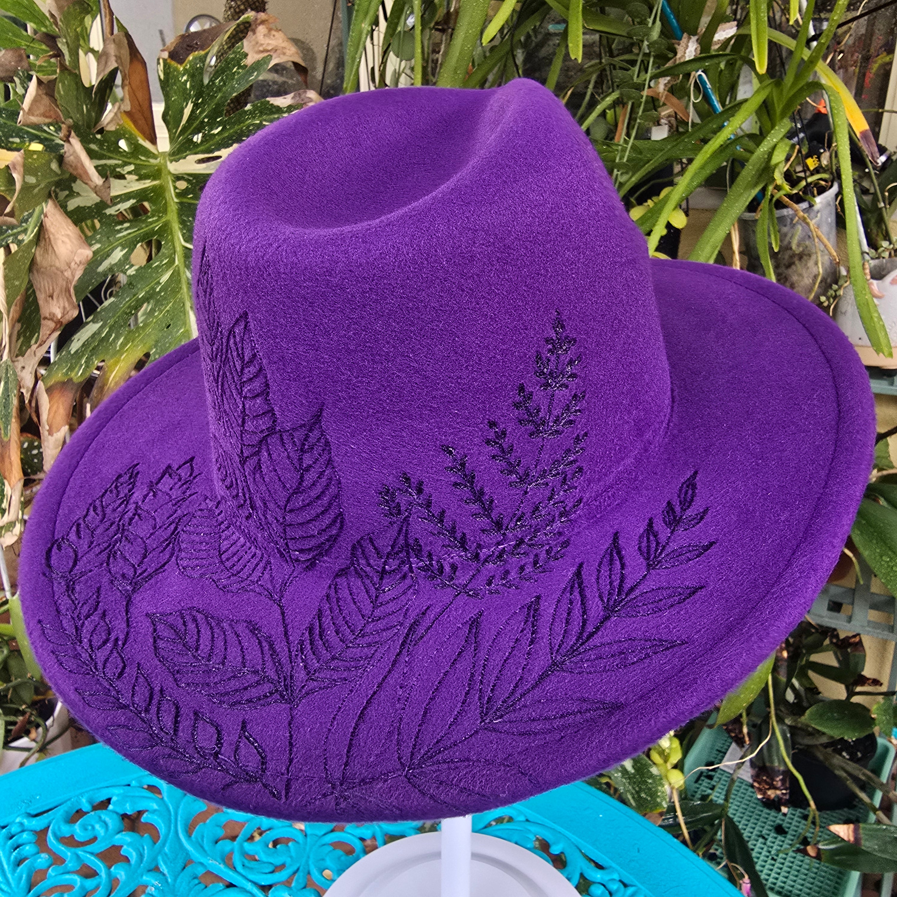 Hand burnt fedora hat - Botanical garden