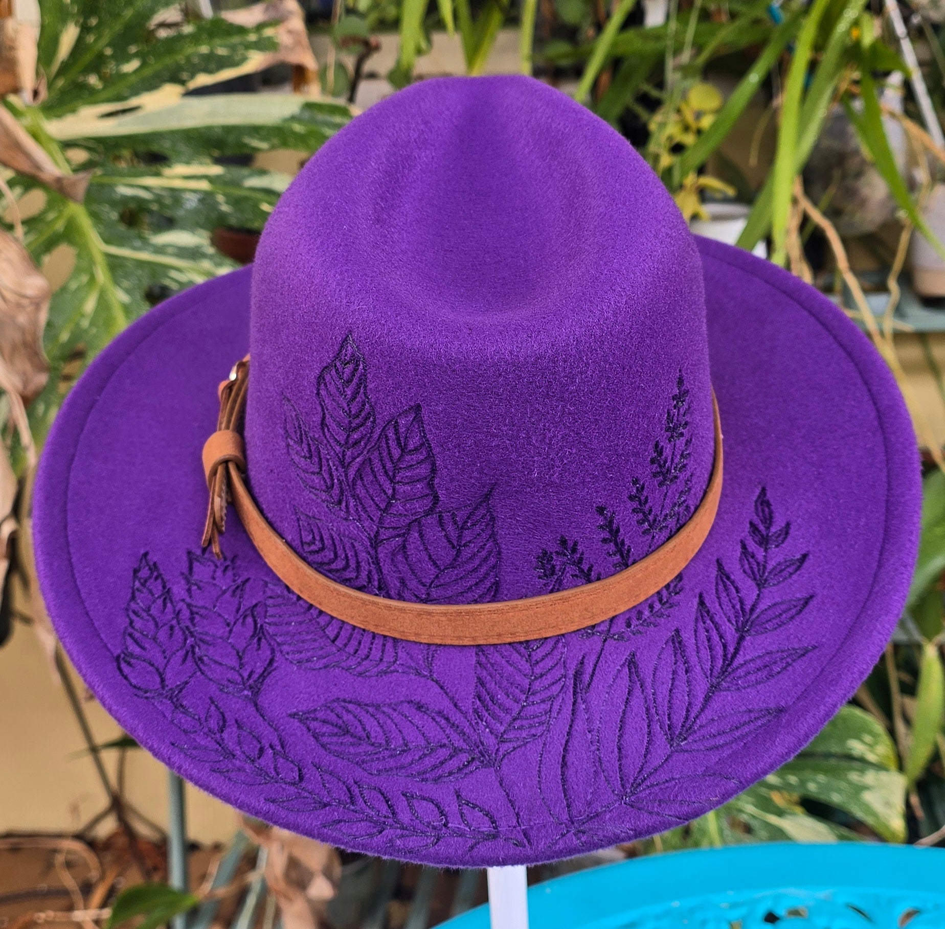 Hand burnt fedora hat - Botanical garden