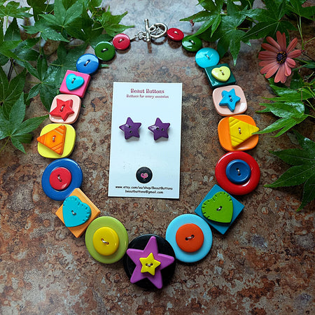 Button necklace and earrings - Shape Fun