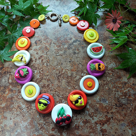 Handmade button necklace - Cool Fruits