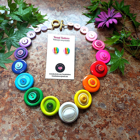 Colorful button necklace and earrings - Rainbow Connection