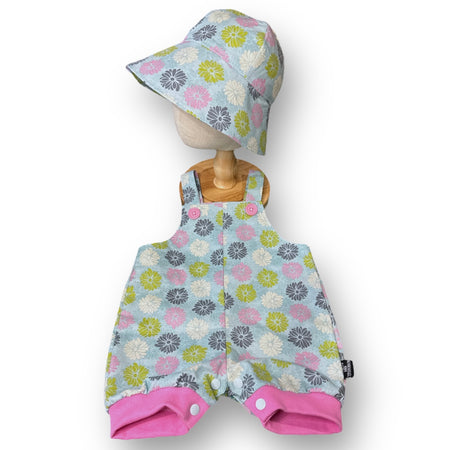 SIZE 00 Flowers Cotton Overalls with Matching Hat SET