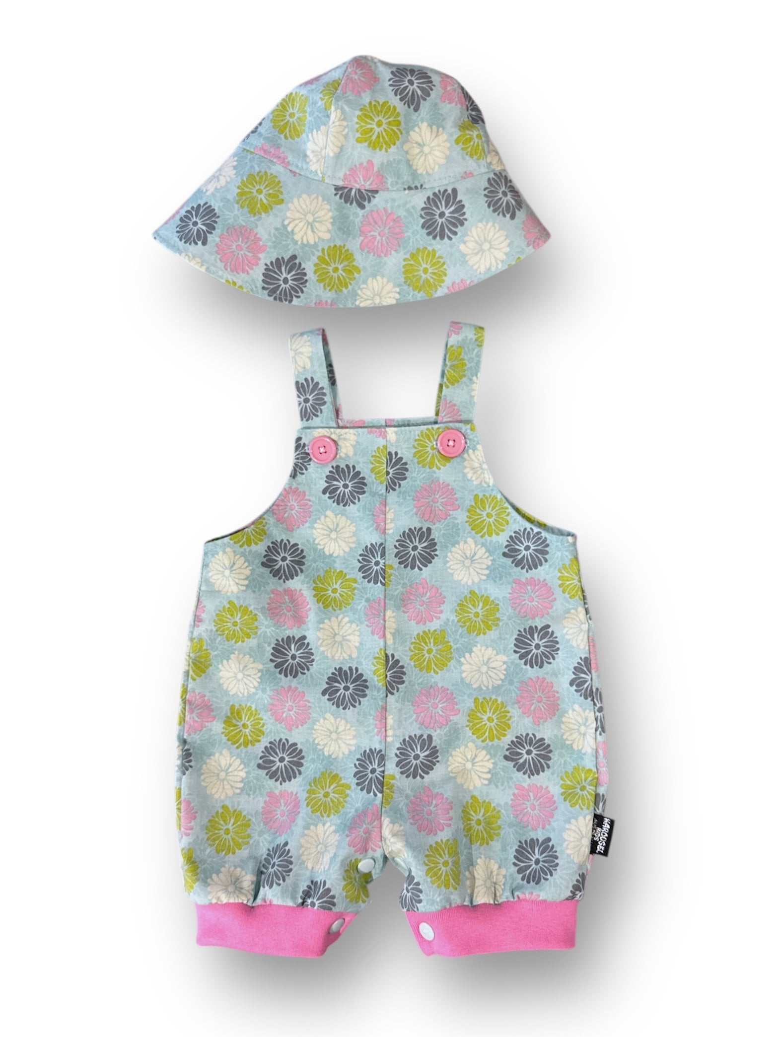 SIZE 00 Flowers Cotton Overalls with Matching Hat SET