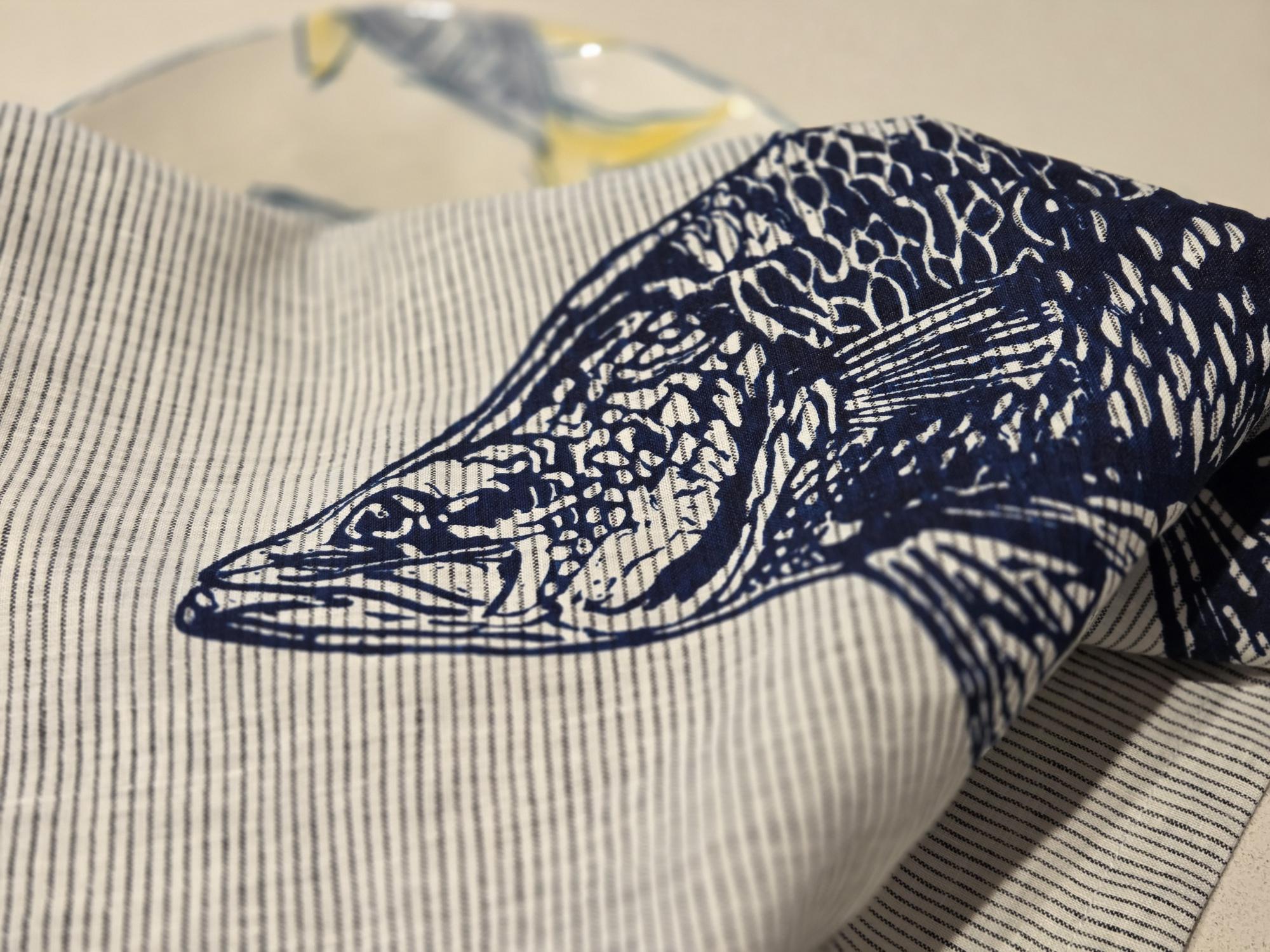 Hand screen printed Linen Tea Towels- Barramundi