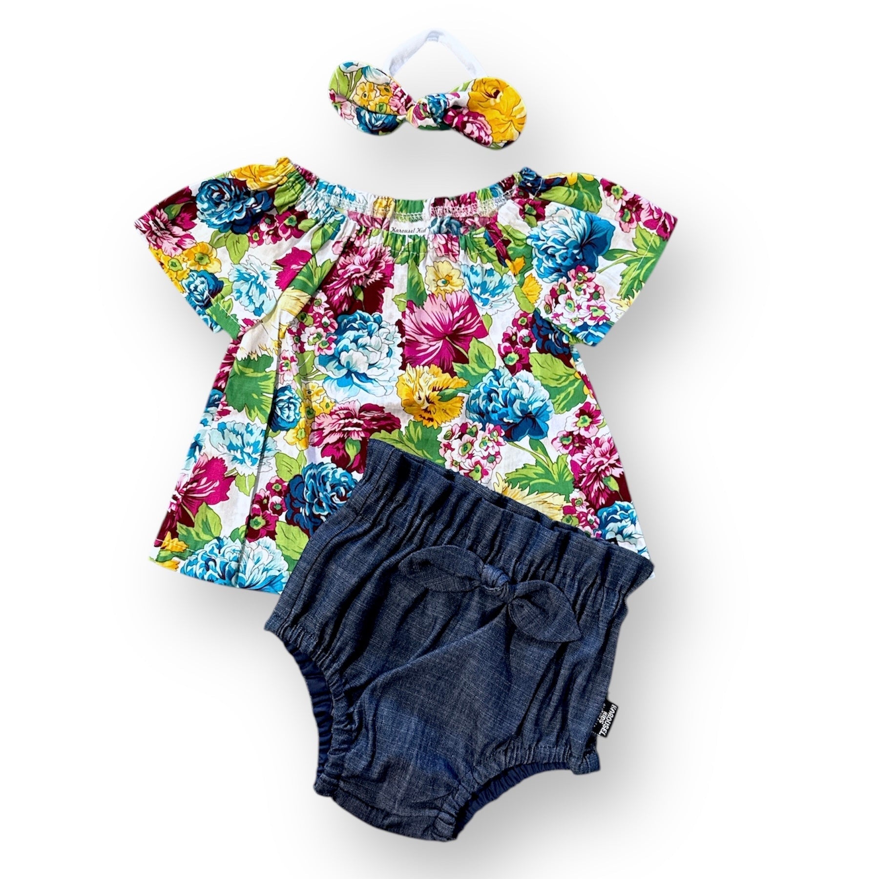 SIZE 1 Girls Sweet Cotton Peasant Blouse & Panties SET