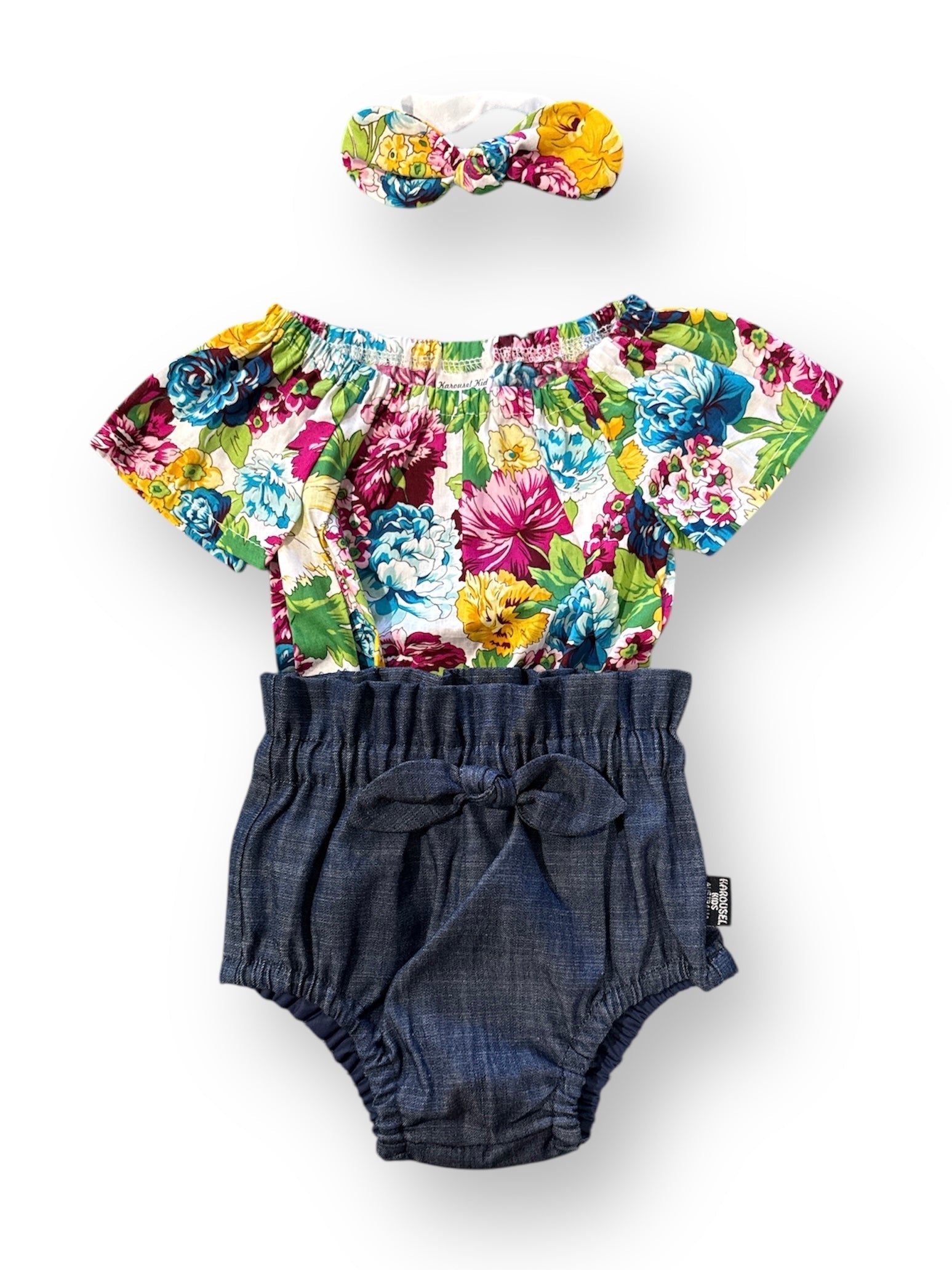 SIZE 1 Girls Sweet Cotton Peasant Blouse & Panties SET