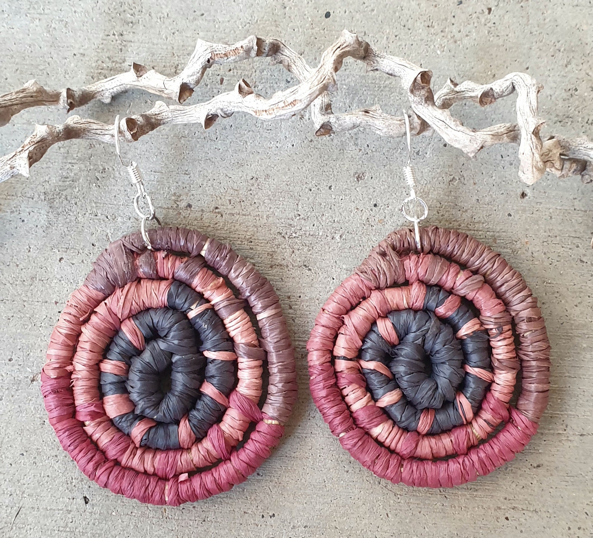 Handmade raffia coil earrings