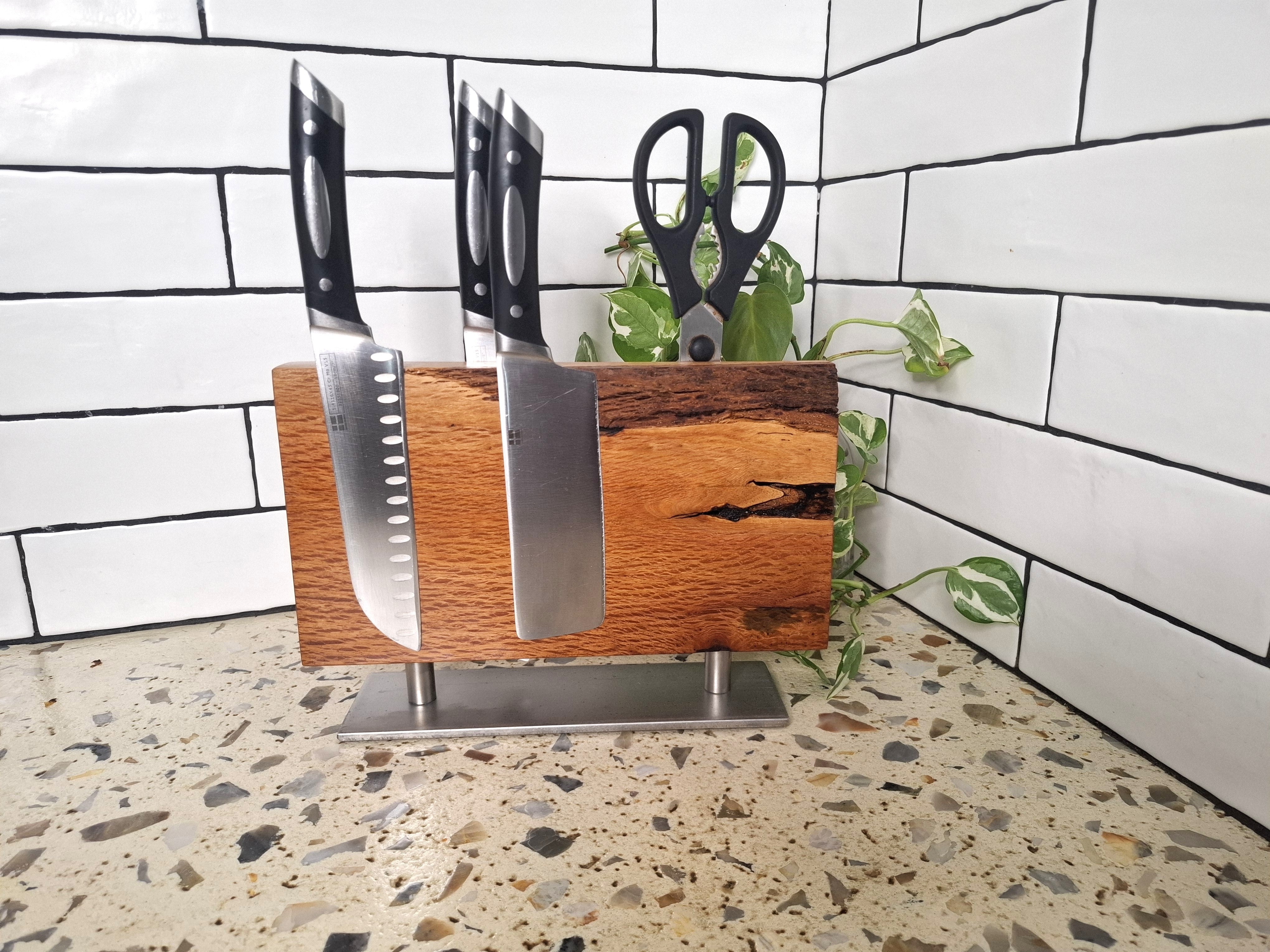 Handmade Magnetic Knife Block: Australian Wooden Kitchen Organizer