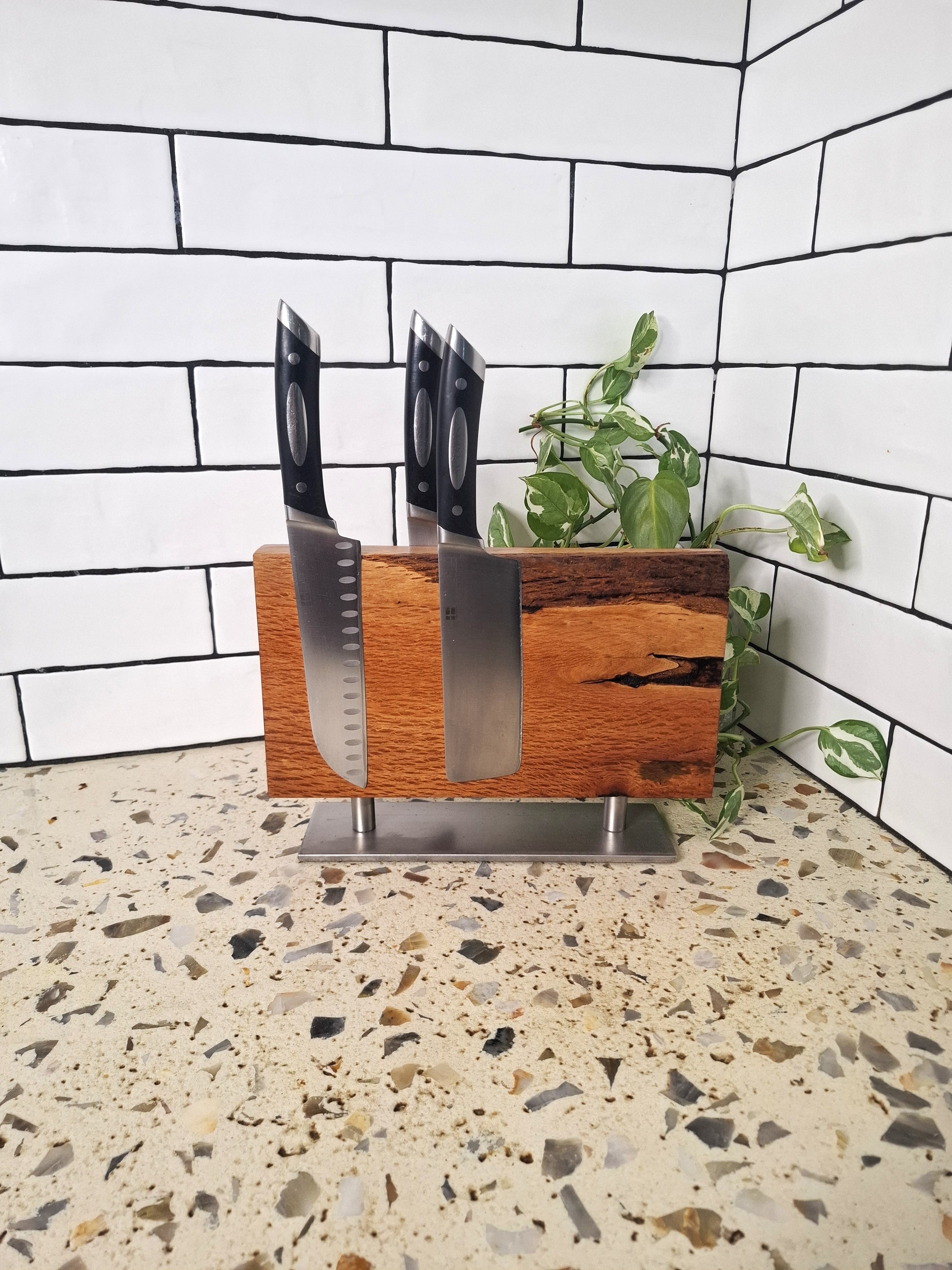 Handmade Magnetic Knife Block: Australian Wooden Kitchen Organizer