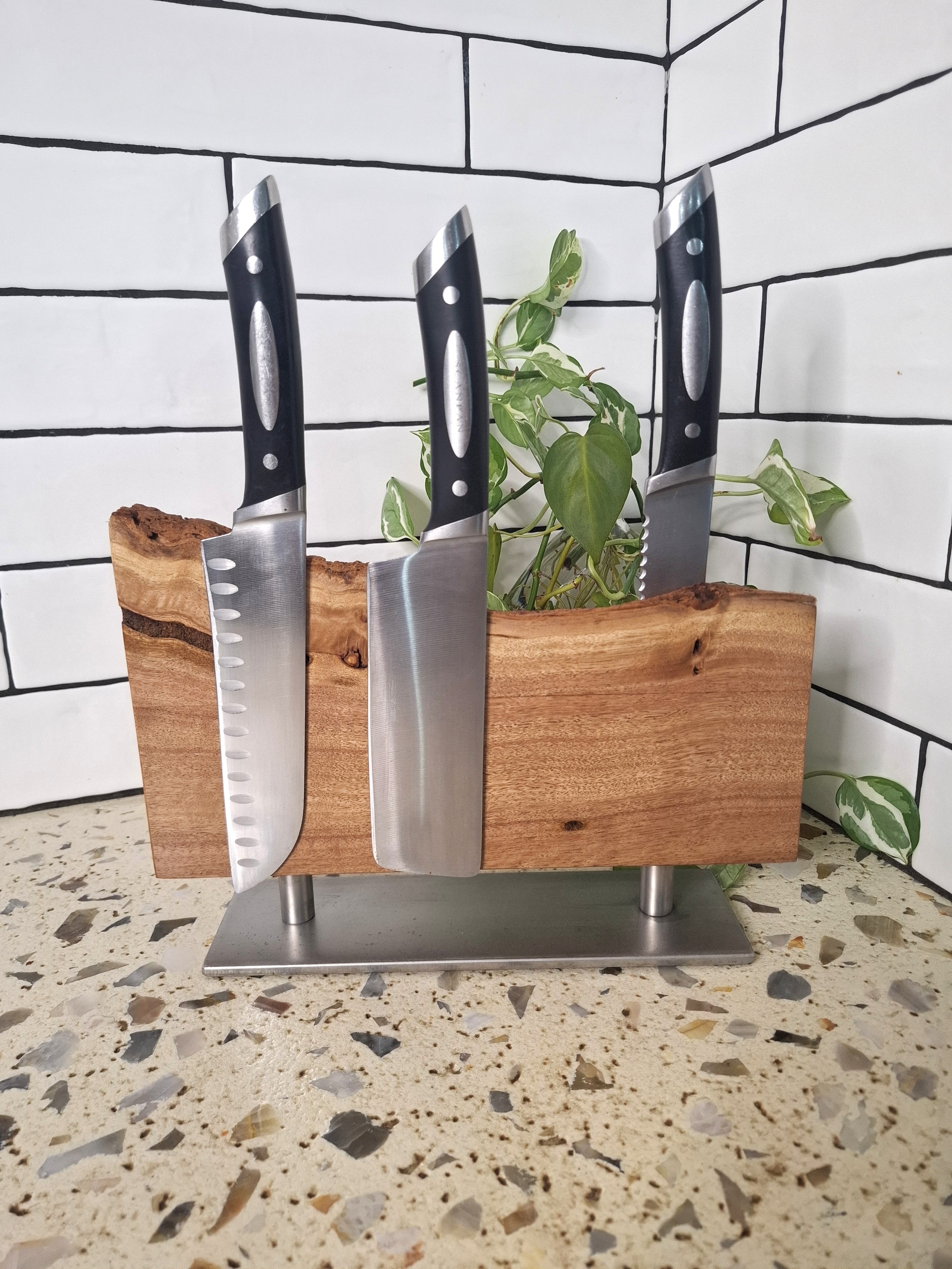 Handmade Magnetic Knife Block: Australian Wooden Kitchen Organizer