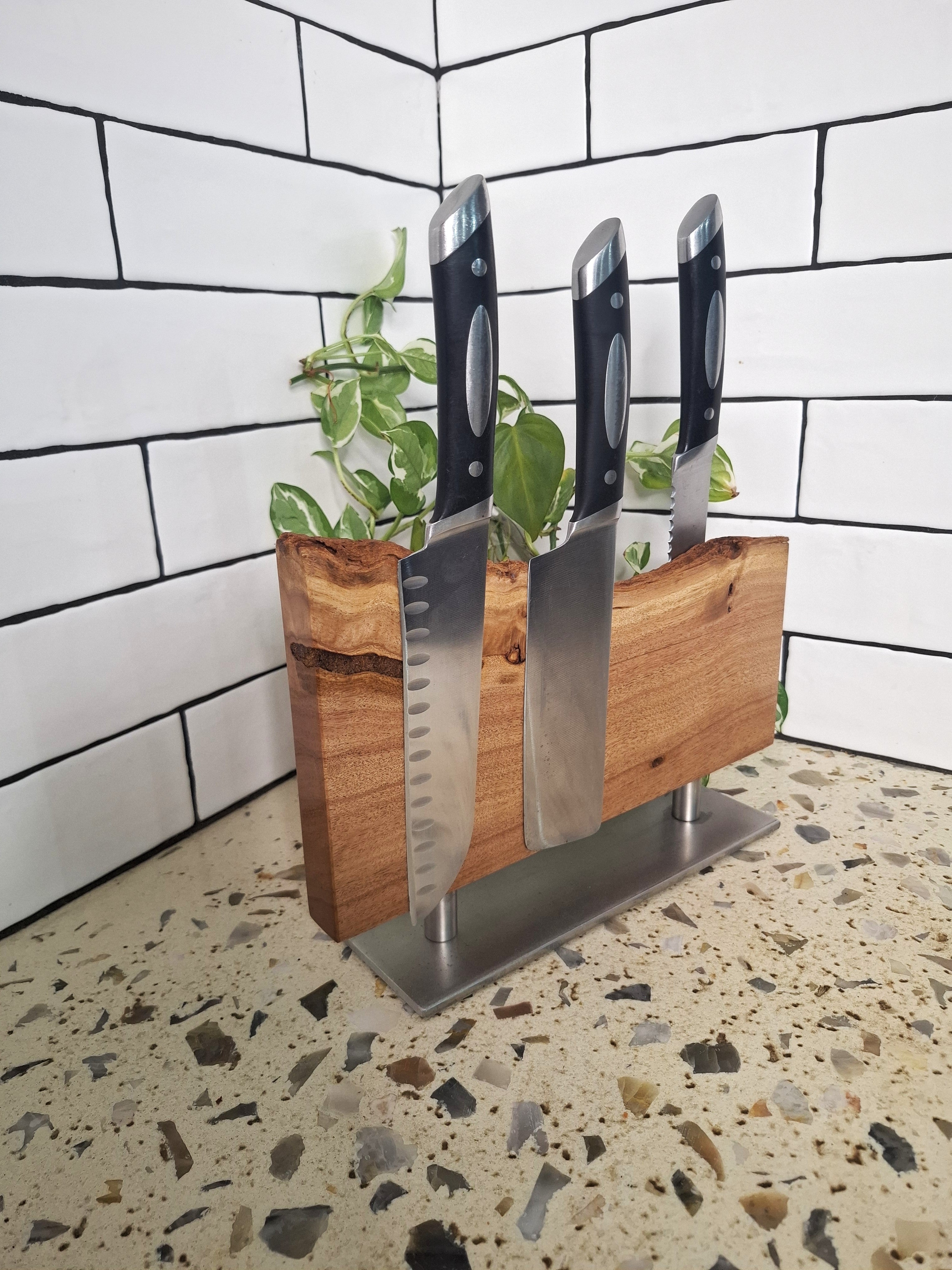 Handmade Magnetic Knife Block: Australian Wooden Kitchen Organizer